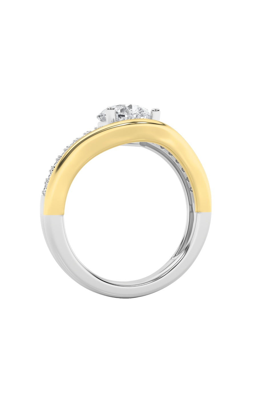 2Cttw Pear Shaped Lab Grown Diamond (F/VS) Two Tone Wave Inspired Engagement Ring in 14K Gold