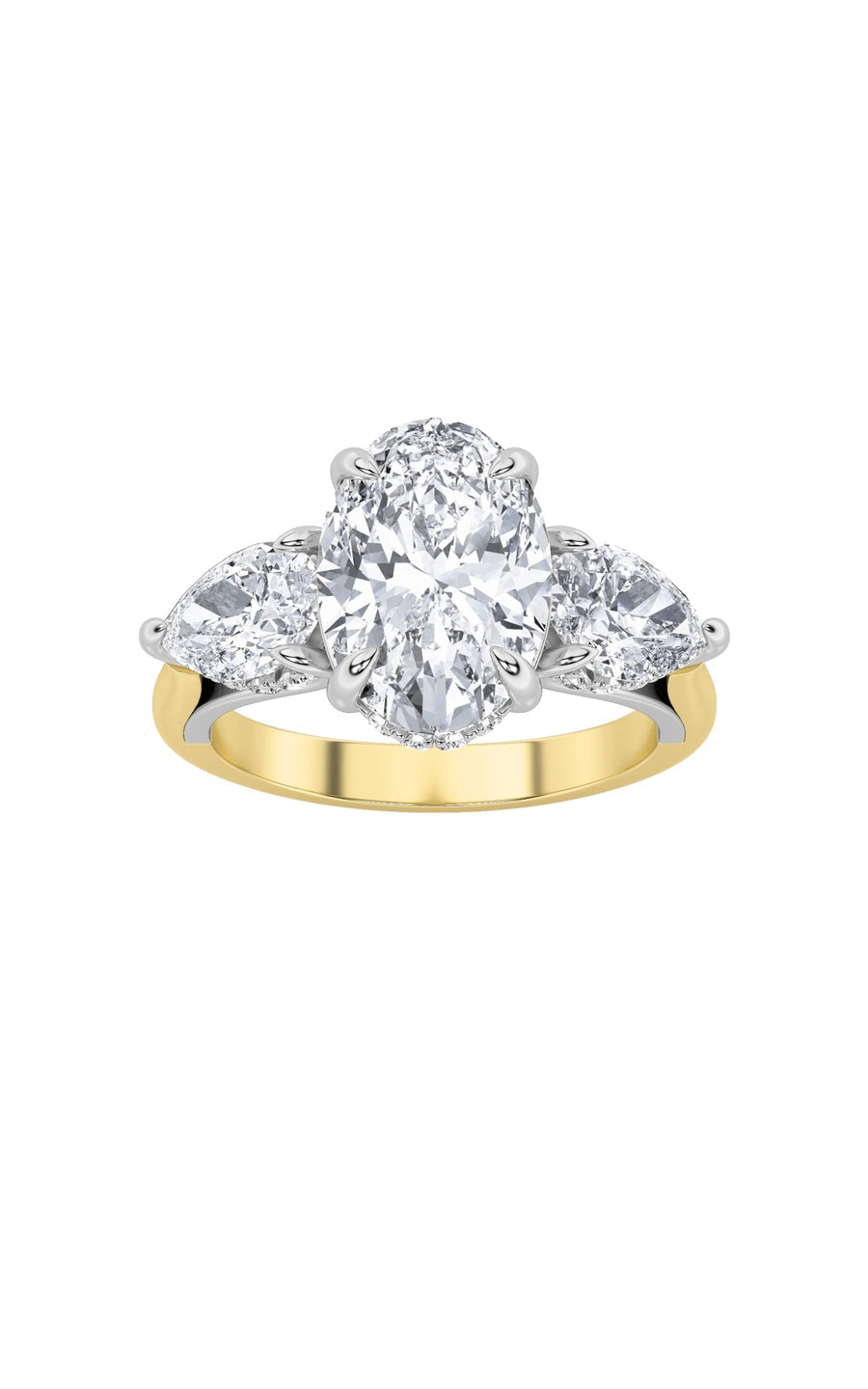 4Cttw Oval Shaped Lab Grown Diamond (F/VS) Accented Three Stone Ring in 14K Gold