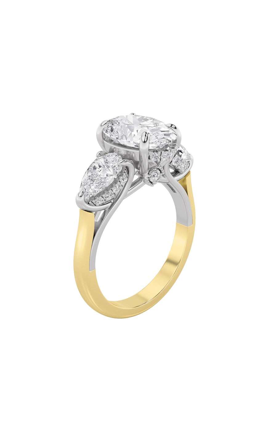 4Cttw Oval Shaped Lab Grown Diamond (F/VS) Accented Three Stone Ring in 14K Gold