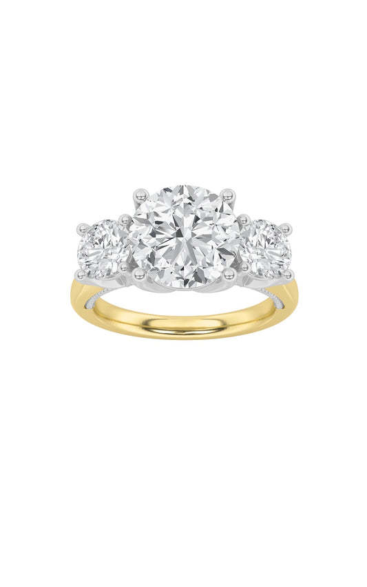 4Cttw Round Shaped Lab Grown Diamond (F/VS) Accented Three Stone Ring in 14K Gold
