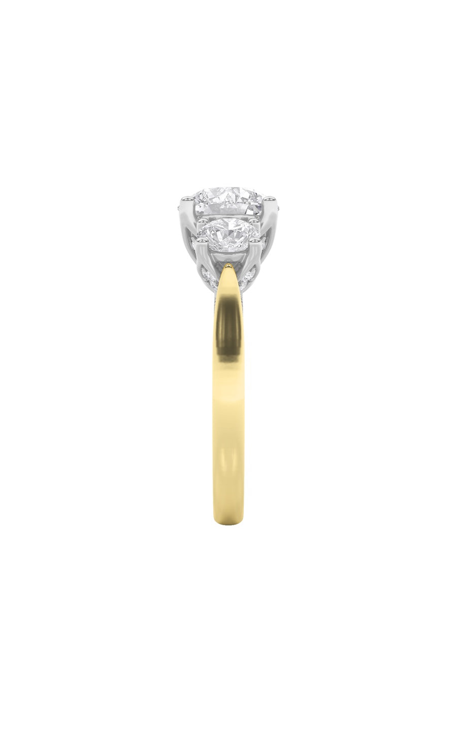 4Cttw Round Shaped Lab Grown Diamond (F/VS) Accented Three Stone Ring in 14K Gold
