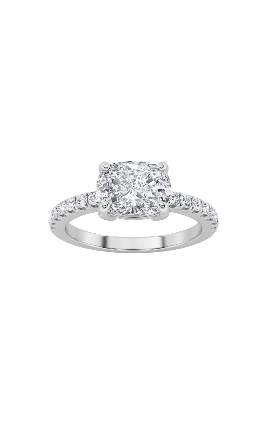 1.5Cttw Elongated Cushion Shaped Lab Grown Diamond(F/VS) East West Accented Ring in 14K Gold
