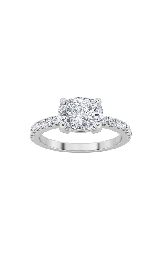 1.5Cttw Elongated Cushion Shaped Lab Grown Diamond(F/VS) East West Accented Ring in 14K Gold