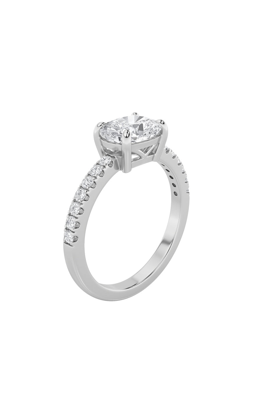 1.5Cttw Elongated Cushion Shaped Lab Grown Diamond(F/VS) East West Accented Ring in 14K Gold