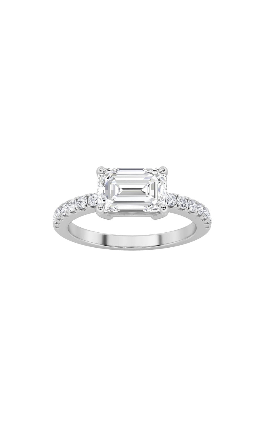 1.5Cttw Emerald Shaped Lab Grown Diamond (F/VS) East West Accented Ring in 14K Gold