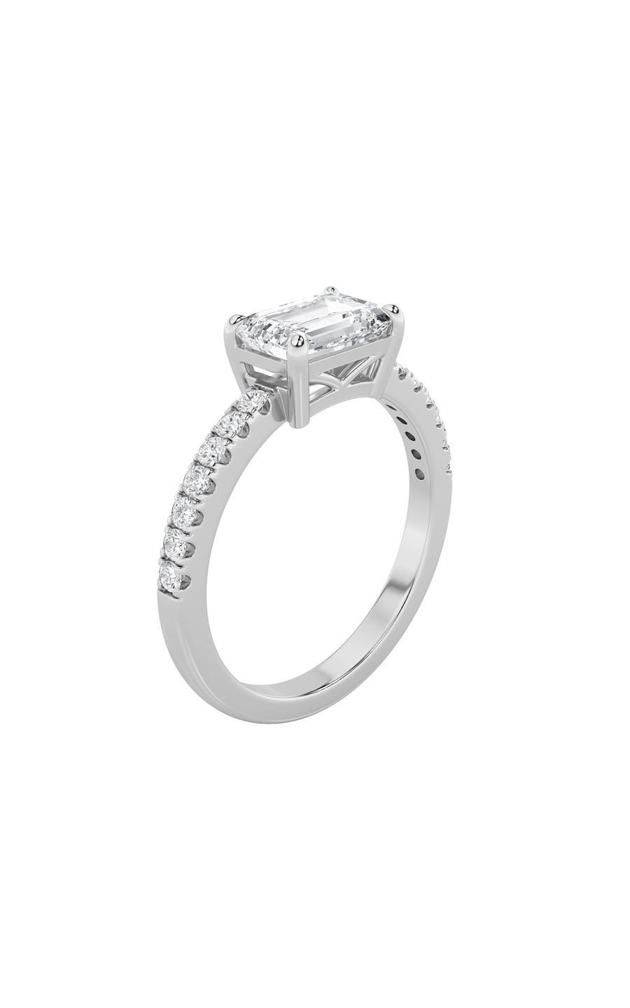 1.5Cttw Emerald Shaped Lab Grown Diamond (F/VS) East West Accented Ring in 14K Gold