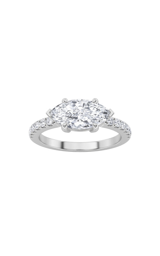 1.5Cttw Marquise Shaped Lab Grown Diamond (F/VS) East West Accented Ring in 14K Gold