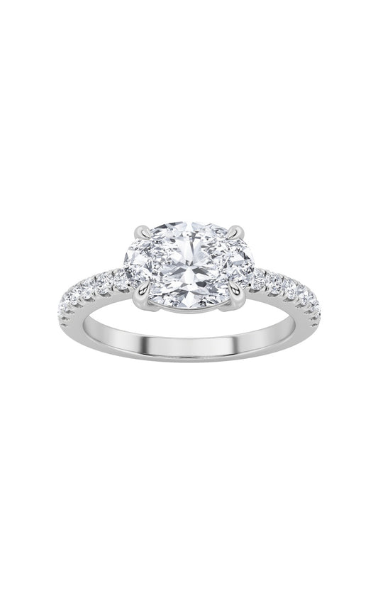 1.5Cttw Oval Shaped Lab Grown Diamond (F/VS) EastWest Accented Ring in 14K Gold