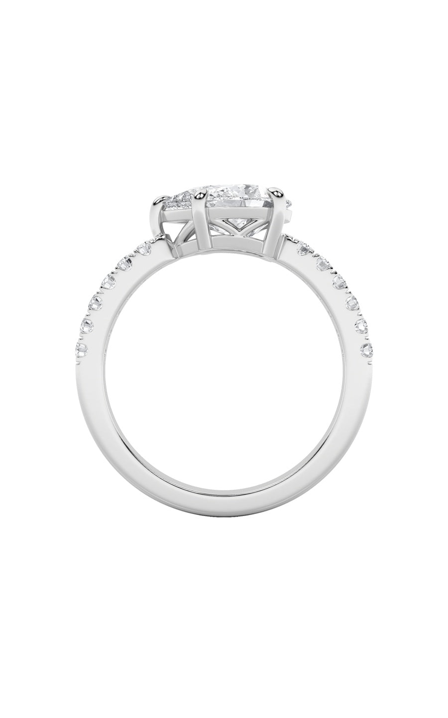 1.5Cttw Pear Shaped Lab Grown Diamond (F/VS) EastWest Accented Ring in 14K Gold
