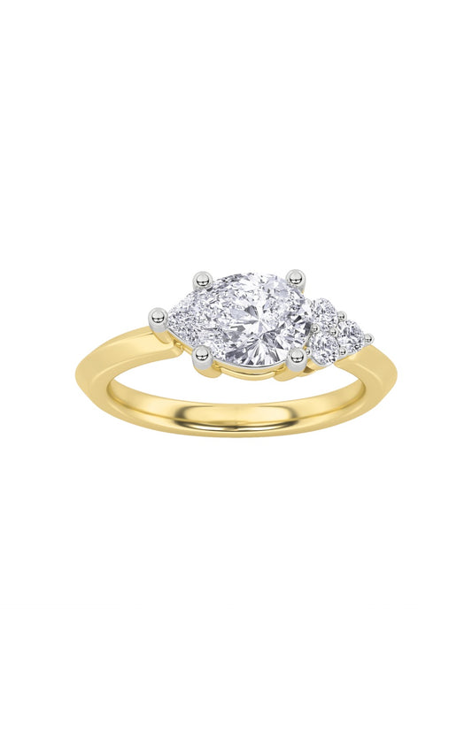 1Cttw Pear Shaped Lab Grown Diamond (F/VS) East West Fashion Ring in 14K Gold