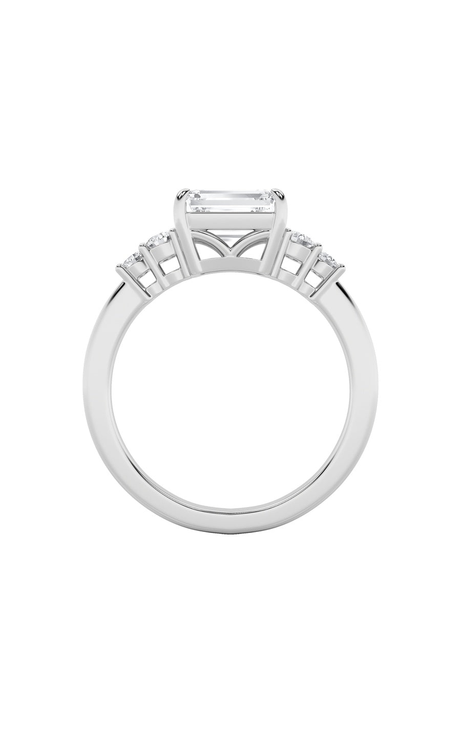 1.5Cttw Emerald Shaped Lab Grown Diamond (F/VS) East West Accented Three Stone Ring in 14K Gold