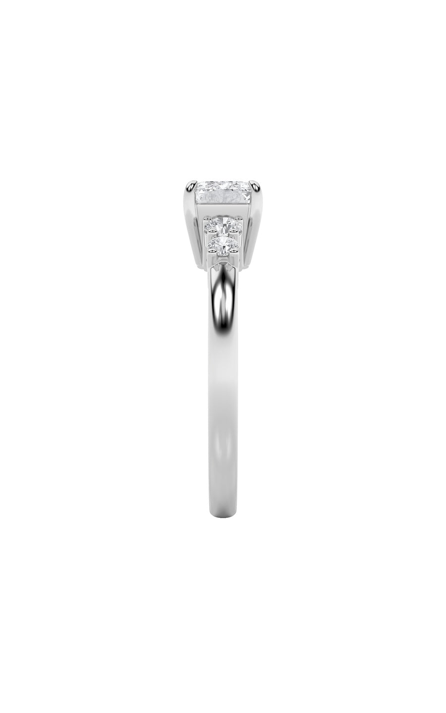 1.5Cttw Emerald Shaped Lab Grown Diamond (F/VS) East West Accented Three Stone Ring in 14K Gold