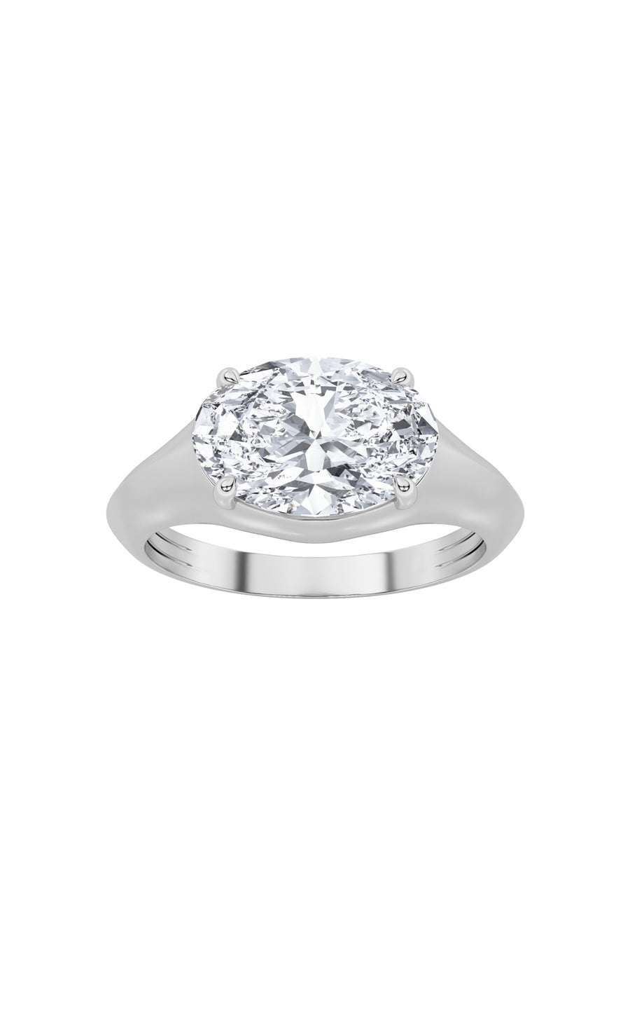 2Cttw Oval Shaped Lab Grown Diamond (F/VS) East West Solitaire Ring in 14K Gold