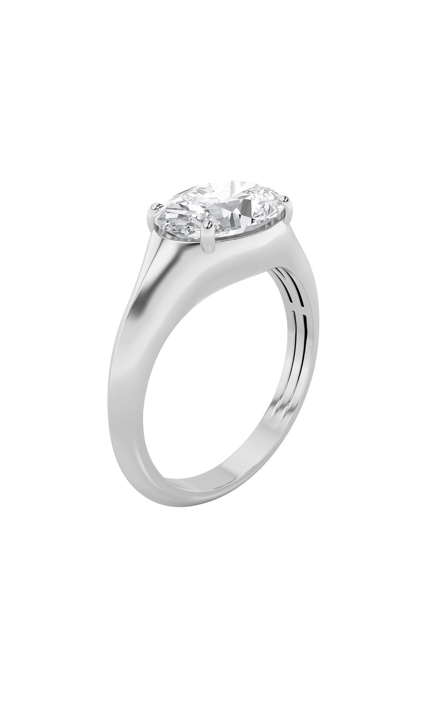 2Cttw Oval Shaped Lab Grown Diamond (F/VS) East West Solitaire Ring in 14K Gold