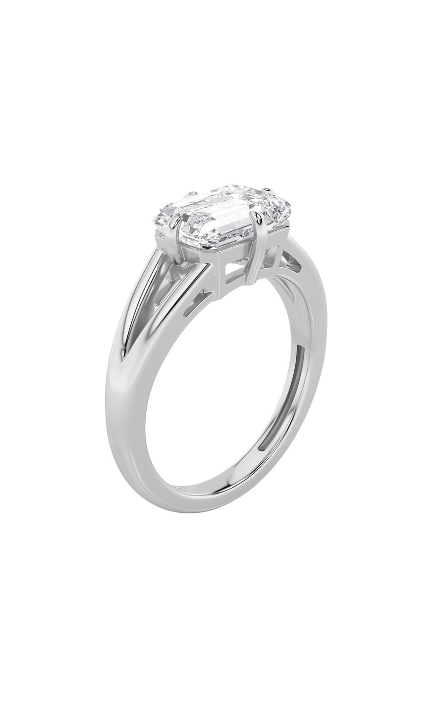 2.5Cttw Emerald Shaped Lab Grown Diamond (F/VS) East West Solitaire Ring in 14K Gold