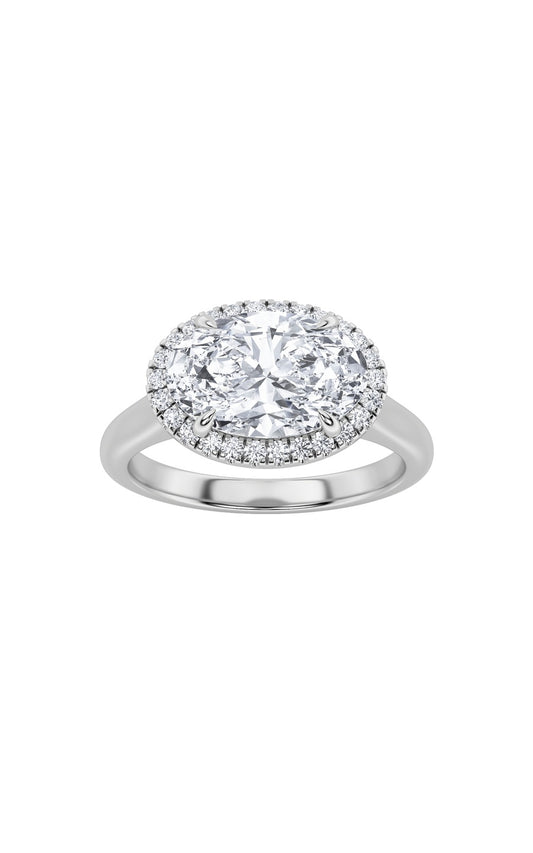 2CTW Oval Shaped Lab Grown Diamond (F/VS) East West Accented Solitaire Ring in 14K Gold