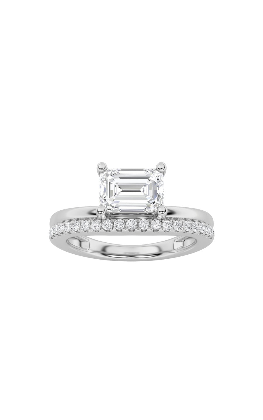 1.5Cttw Emerald Shaped Lab Grown Diamond (F/VS) East West Accented Solitaire Ring in 14K Gold
