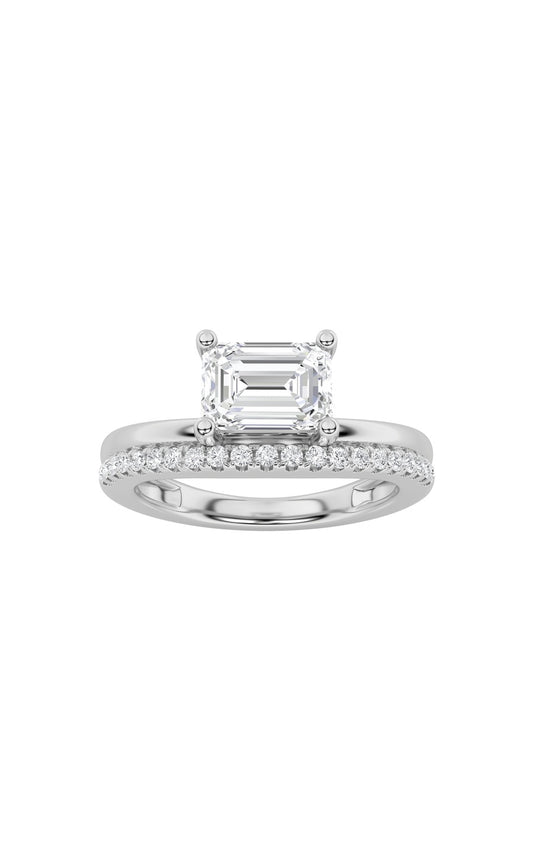 1.5Cttw Emerald Shaped Lab Grown Diamond (F/VS) East West Accented Solitaire Ring in 14K Gold
