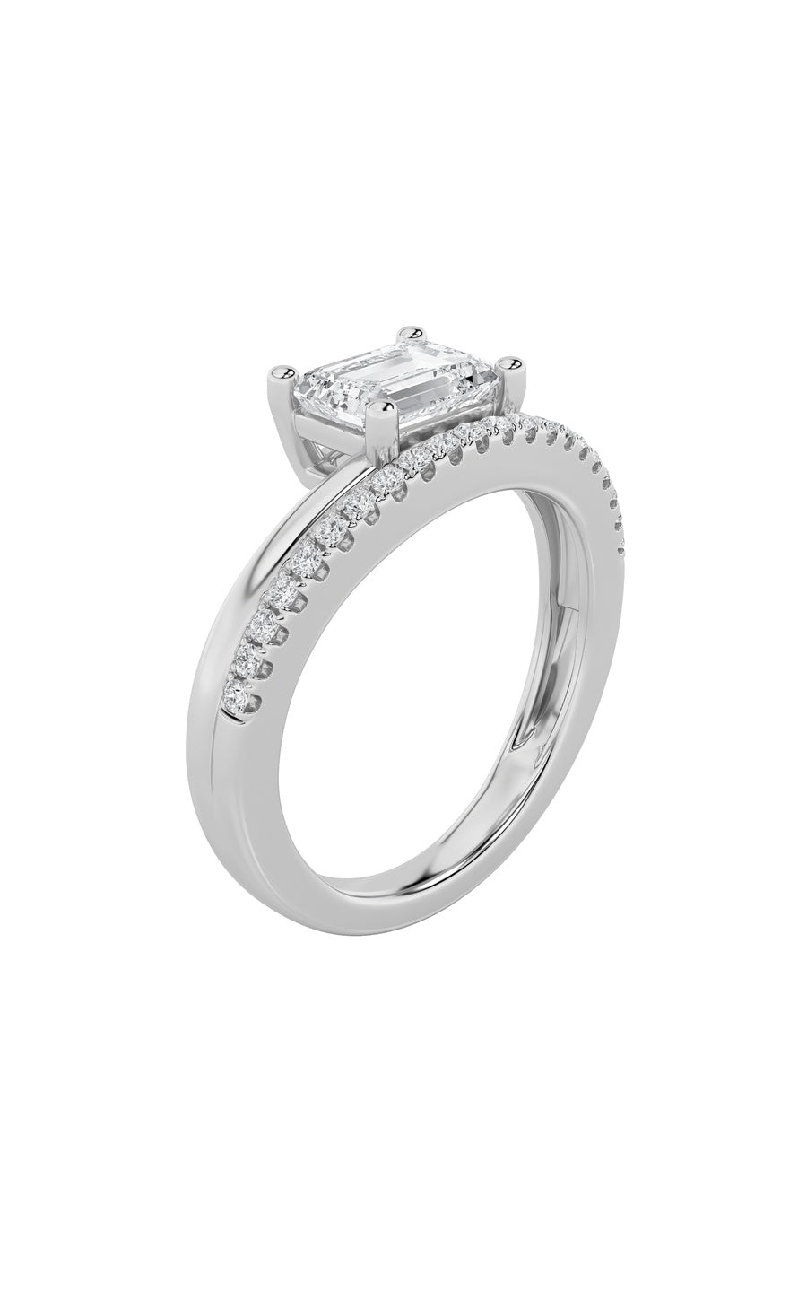 1.5Cttw Emerald Shaped Lab Grown Diamond (F/VS) East West Accented Solitaire Ring in 14K Gold