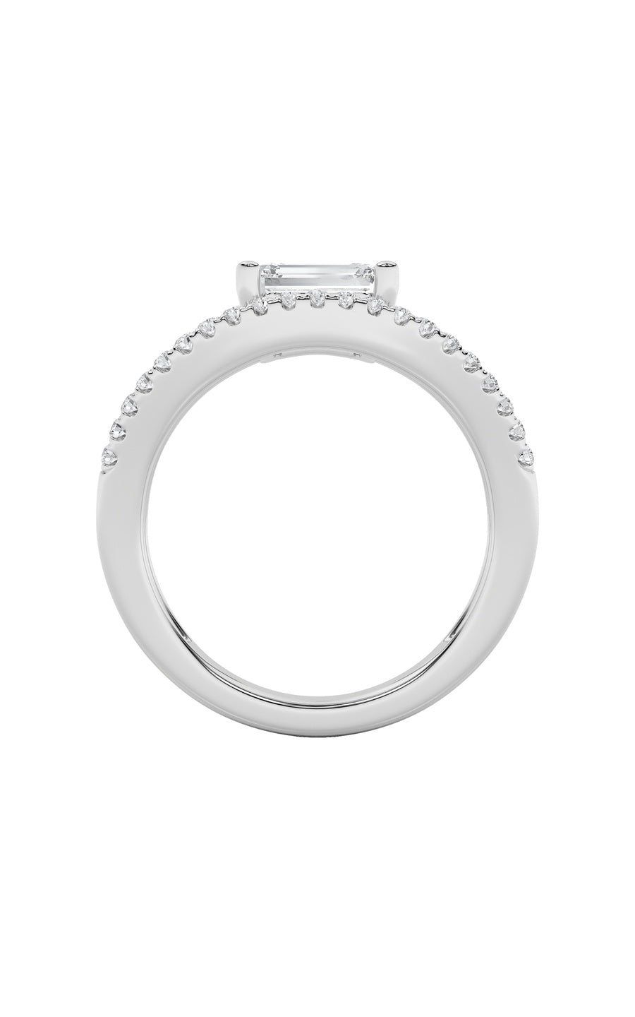 1.5Cttw Emerald Shaped Lab Grown Diamond (F/VS) East West Accented Solitaire Ring in 14K Gold
