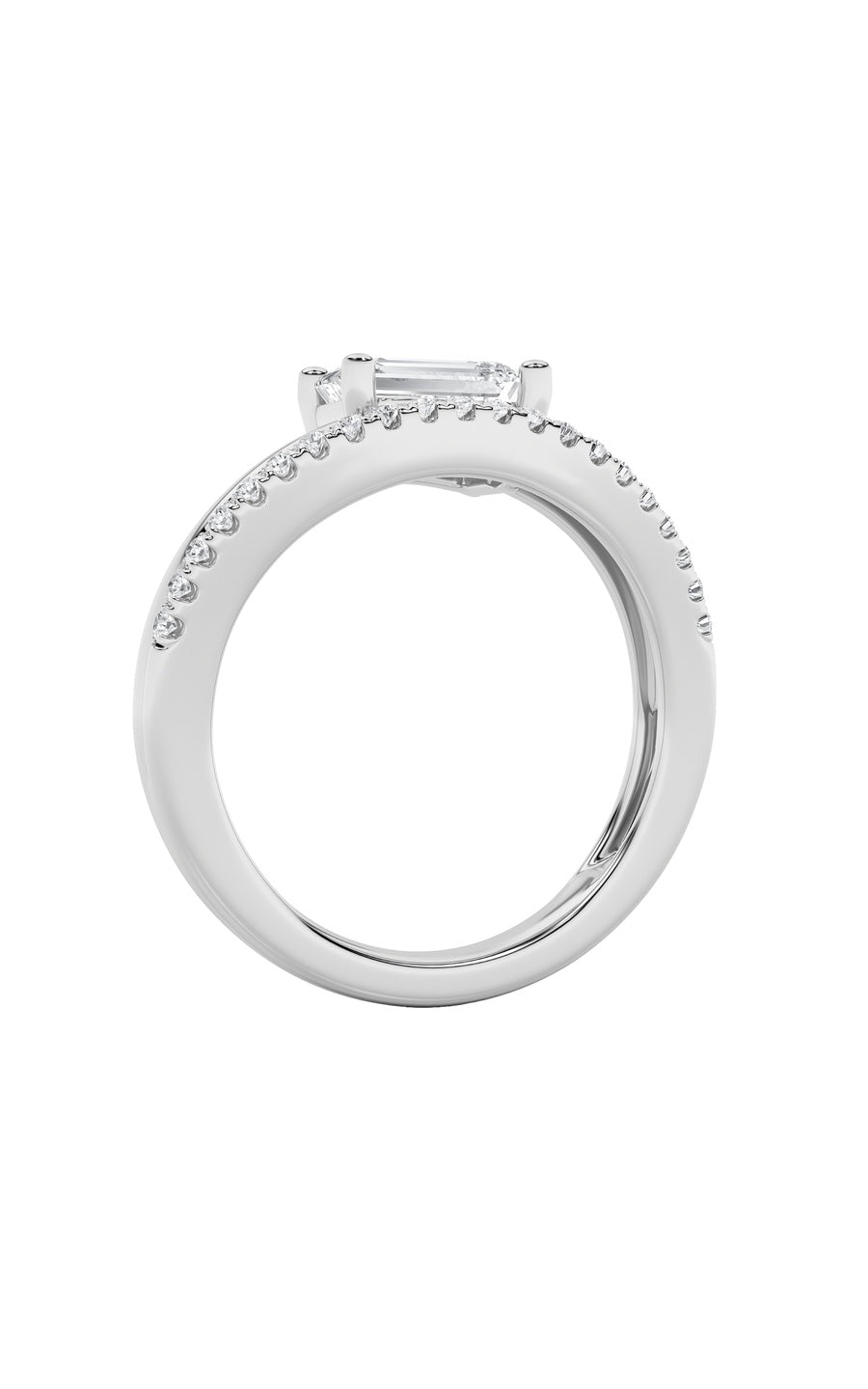 1.5Cttw Emerald Shaped Lab Grown Diamond (F/VS) East West Accented Solitaire Ring in 14K Gold