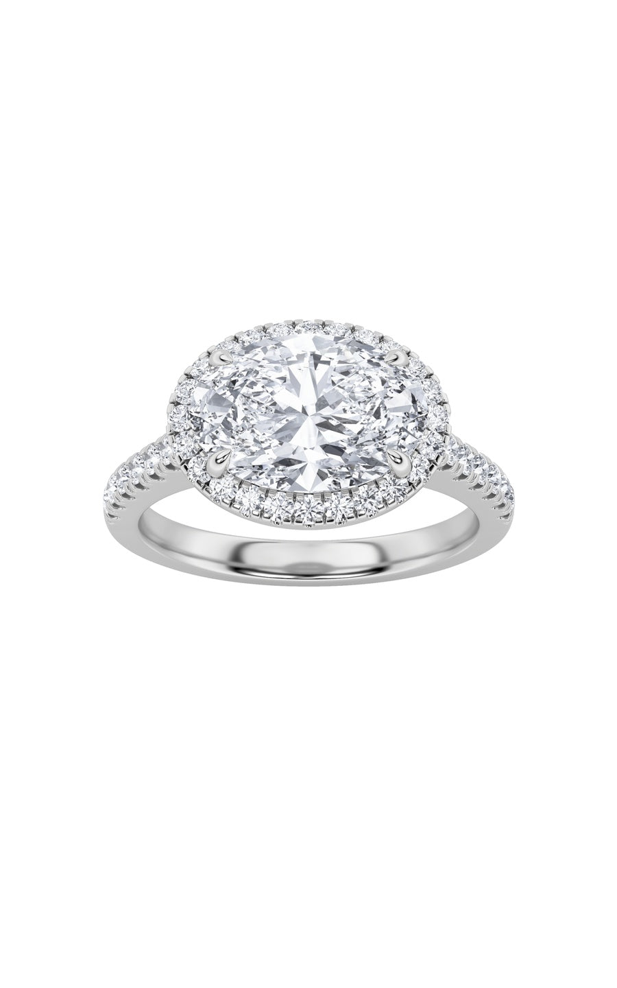 2Cttw Oval Shaped Lab Grown Diamond (F/VS) East West Accented Solitaire Ring in 14K Gold