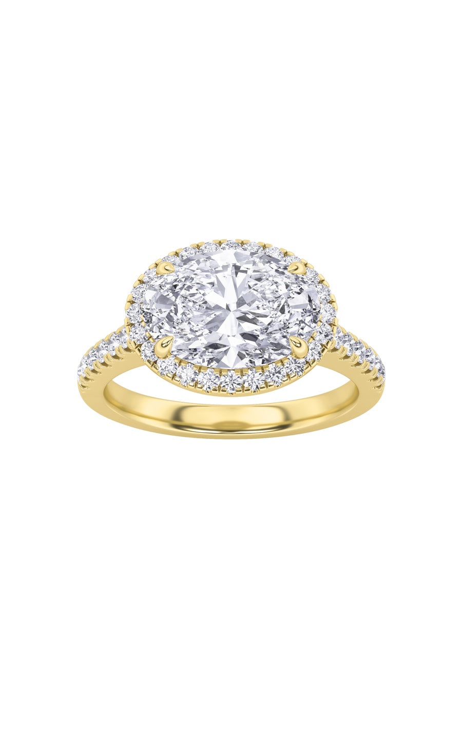 2Cttw Oval Shaped Lab Grown Diamond (F/VS) East West Accented Solitaire Ring in 14K Gold