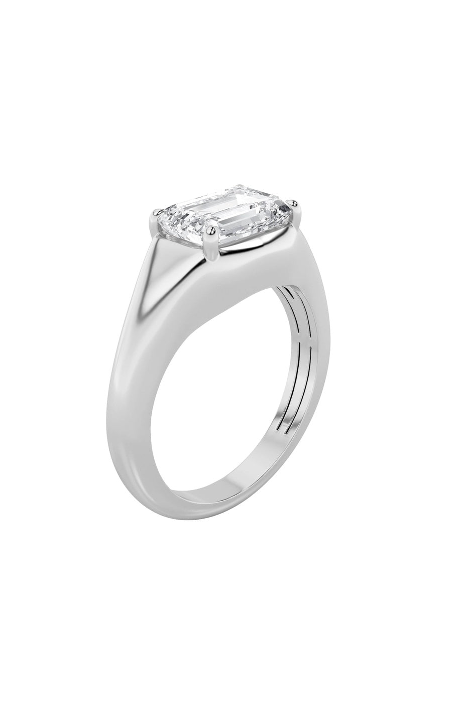 2Cttw Emerald Shaped Lab Grown Diamond (F/VS) East West Solitaire Ring in 14K Gold