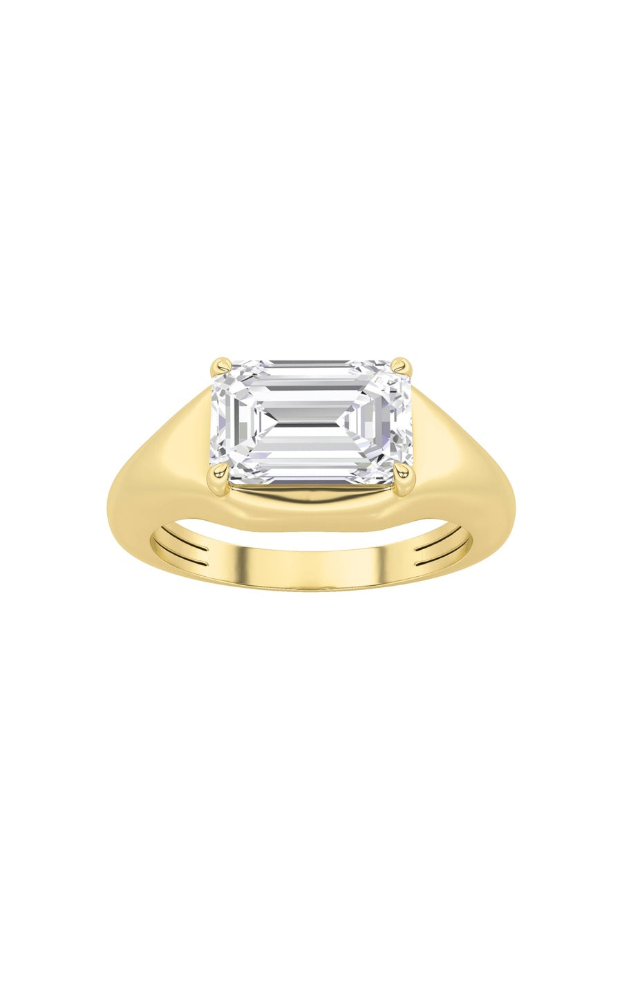 2Cttw Emerald Shaped Lab Grown Diamond (G/VS) EastWest Solitaire Ring in 14K Gold
