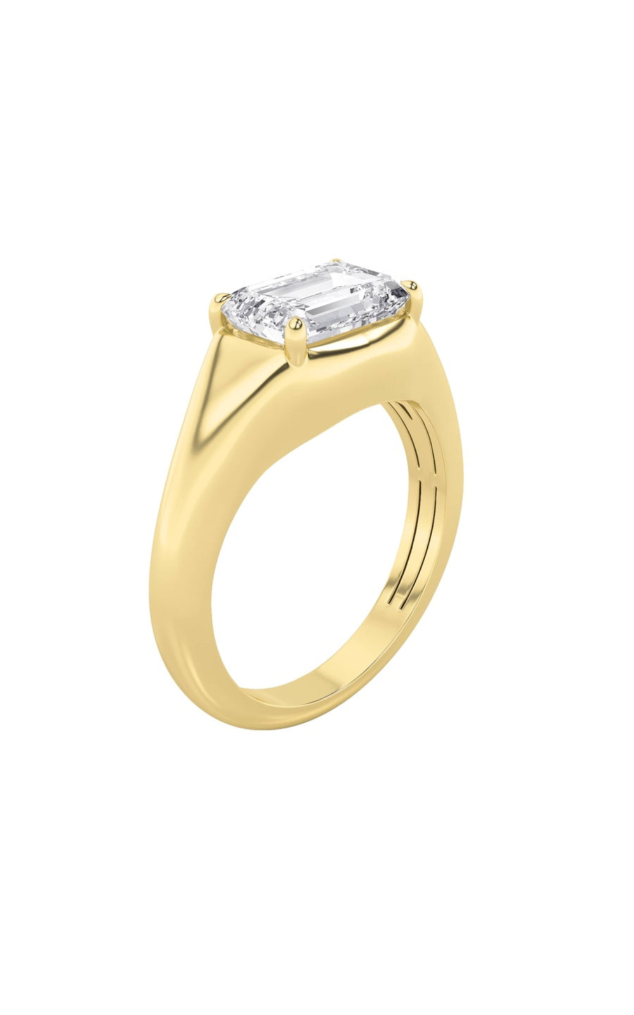 2Cttw Emerald Shaped Lab Grown Diamond (F/VS) East West Solitaire Ring in 14K Gold