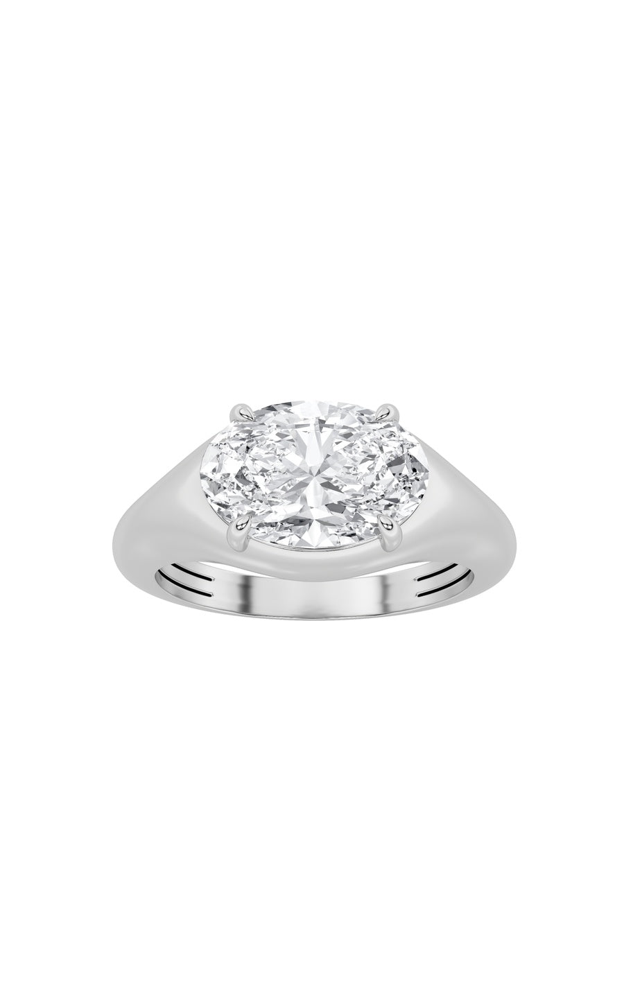2Cttw Oval Shaped Lab Grown Diamond (F/VS) East West Solitaire Ring in 14K Gold