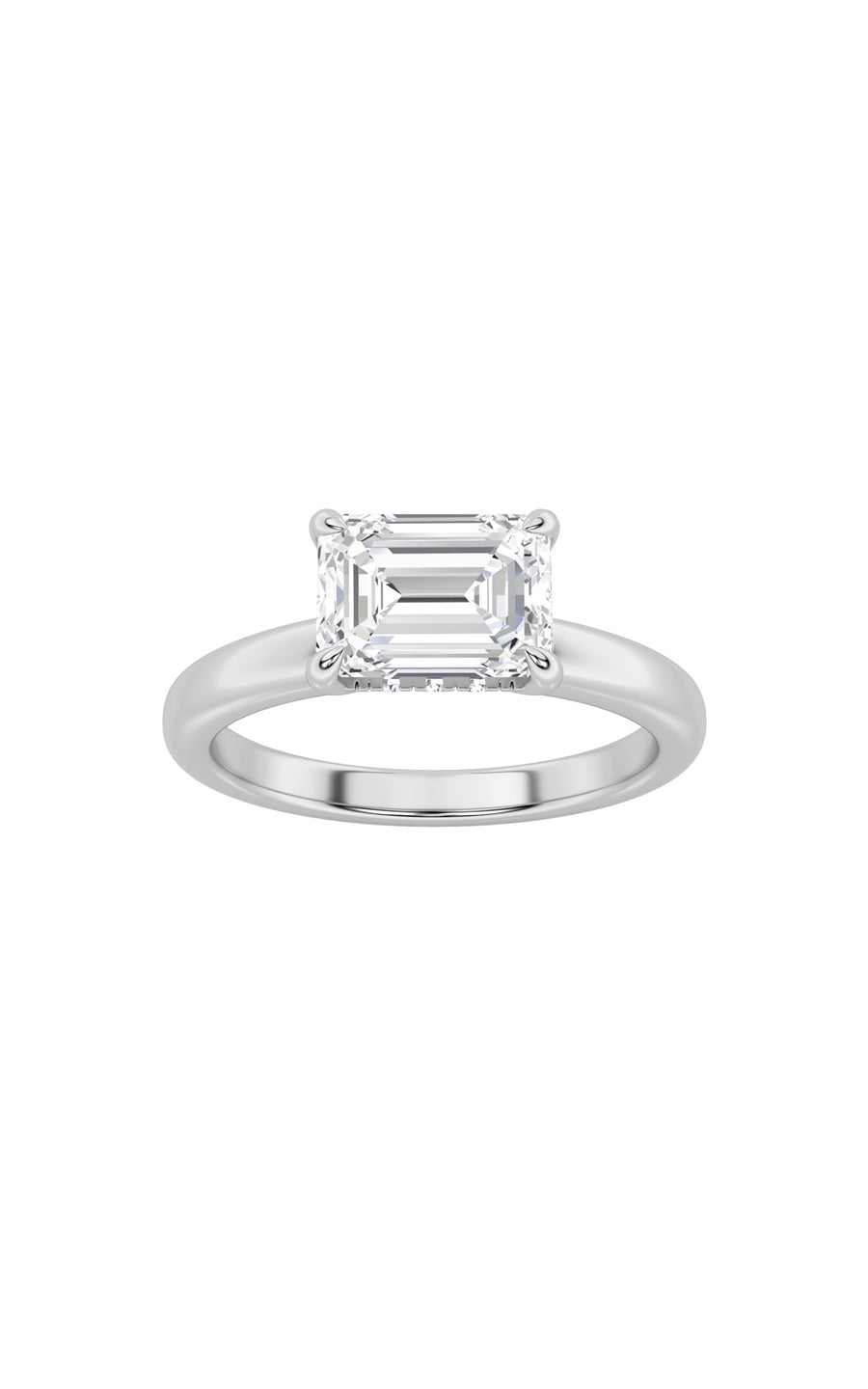 1.5Cttw Emerald Shaped Lab Grown Diamond (F/VS) East West Solitaire Ring in 14K Gold