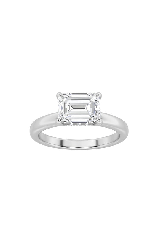1.5CTW Emerald Shaped Lab Grown Diamond (F/VS) East West Solitaire Ring in 14K Gold