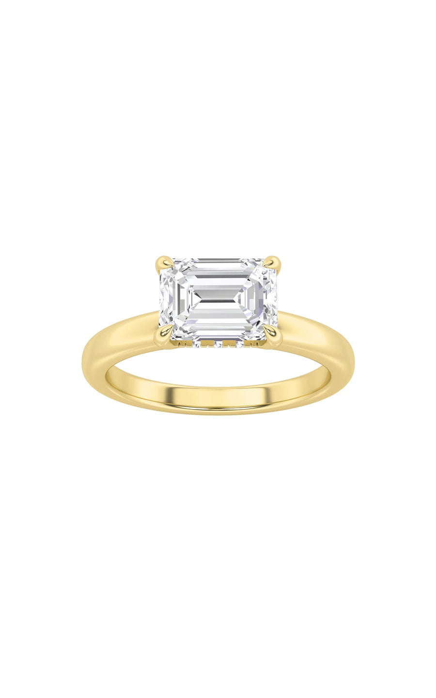 1.5Cttw Emerald Shaped Lab Grown Diamond (F/VS) East West Solitaire Ring in 14K Gold