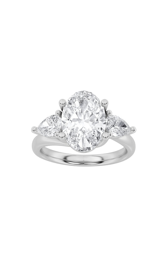 2.5Cttw Oval Shaped Lab Grown Diamond (F/VS) Accented Three Stone Ring in 14K Gold