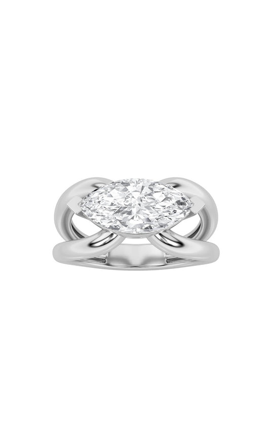 2Cttw Marquise Shaped Lab Grown Diamond (F/VS) East West Solitaire Ring in 14K Gold