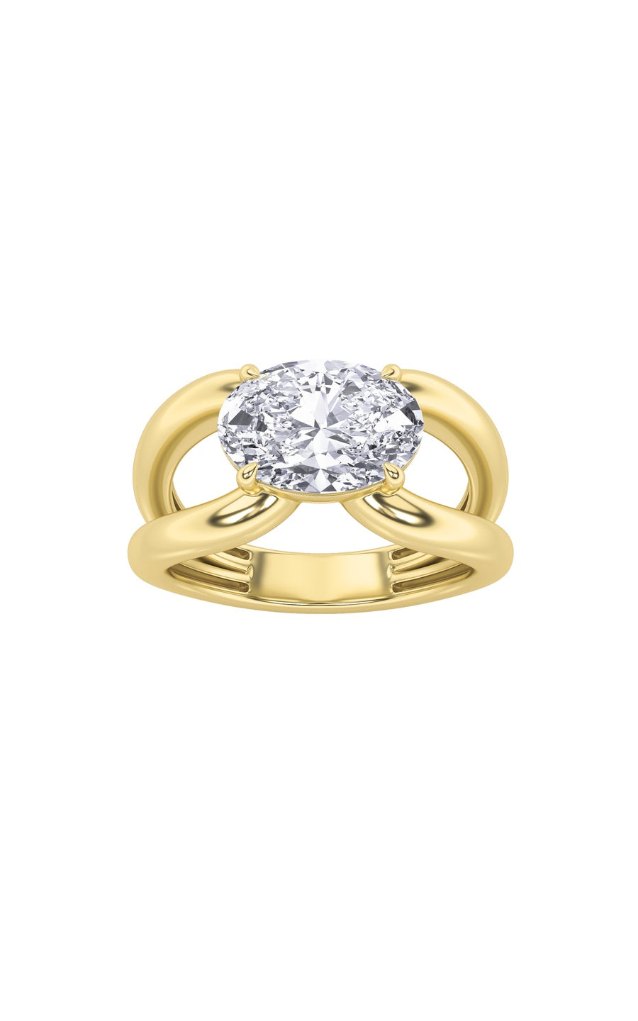 2Cttw Oval Shaped Lab Grown Diamond (F/VS) East West Solitaire Ring in 14K Gold