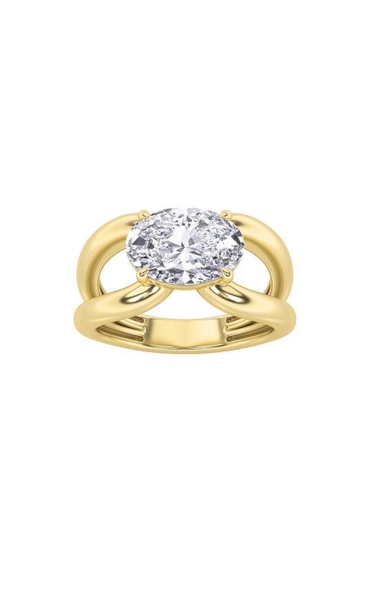 2Cttw Oval Shaped Lab Grown Diamond (F/VS) East West Solitaire Ring in 14K Gold