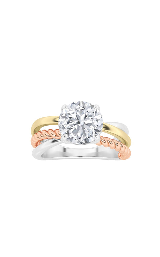 2Cttw Round Shaped Lab Grown Diamond (F/VS) Tri Color Solitaire Engagement Ring in 14K Gold