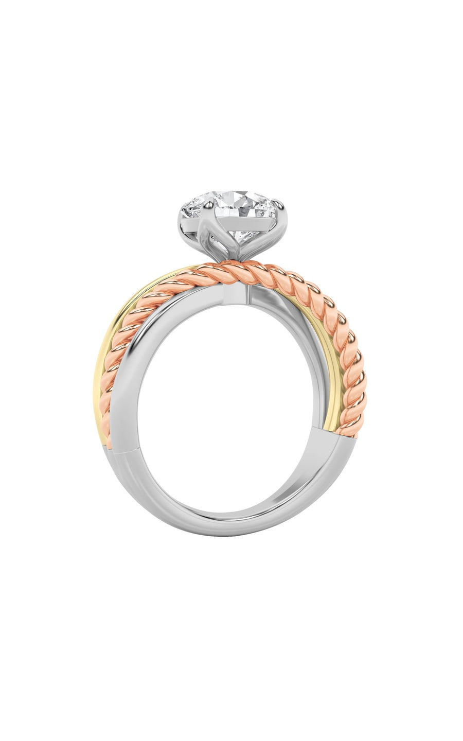 2Cttw Round Shaped Lab Grown Diamond (F/VS) Tri Color Solitaire Engagement Ring in 14K Gold