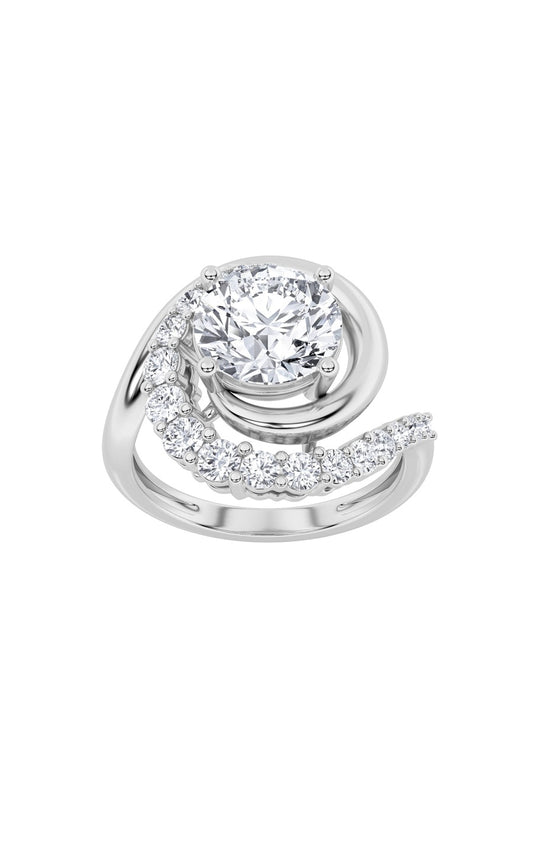 2.5Cttw Round Shaped Lab Grown Diamond (F/VS) Swirl Accented Fashion Ring in 14K Gold