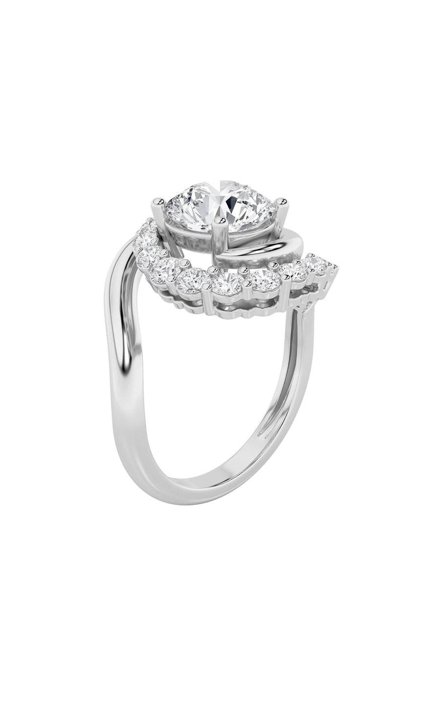 2.5Cttw Round Shaped Lab Grown Diamond (F/VS) Swirl Accented Fashion Ring in 14K Gold