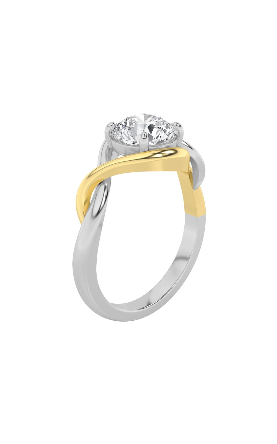 1.5Cttw Round Shaped Lab Grown Diamond (F/VS) TwoTone Know Solitaire Engagement Ring in 14K Gold