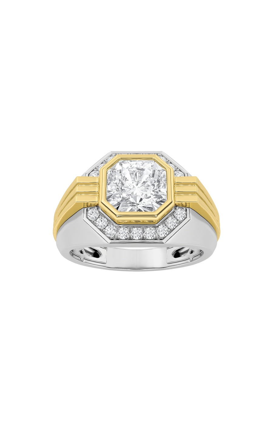 3Cttw Asscher Shaped Lab Grown Diamond (F/VS) MensRing in 14K Gold