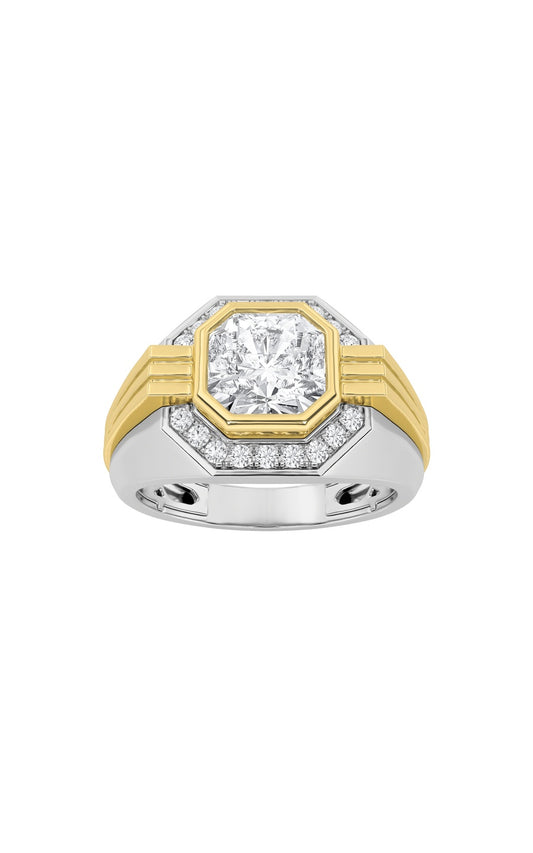 3Cttw Asscher Shaped Lab Grown Diamond (F/VS) MensRing in 14K Gold