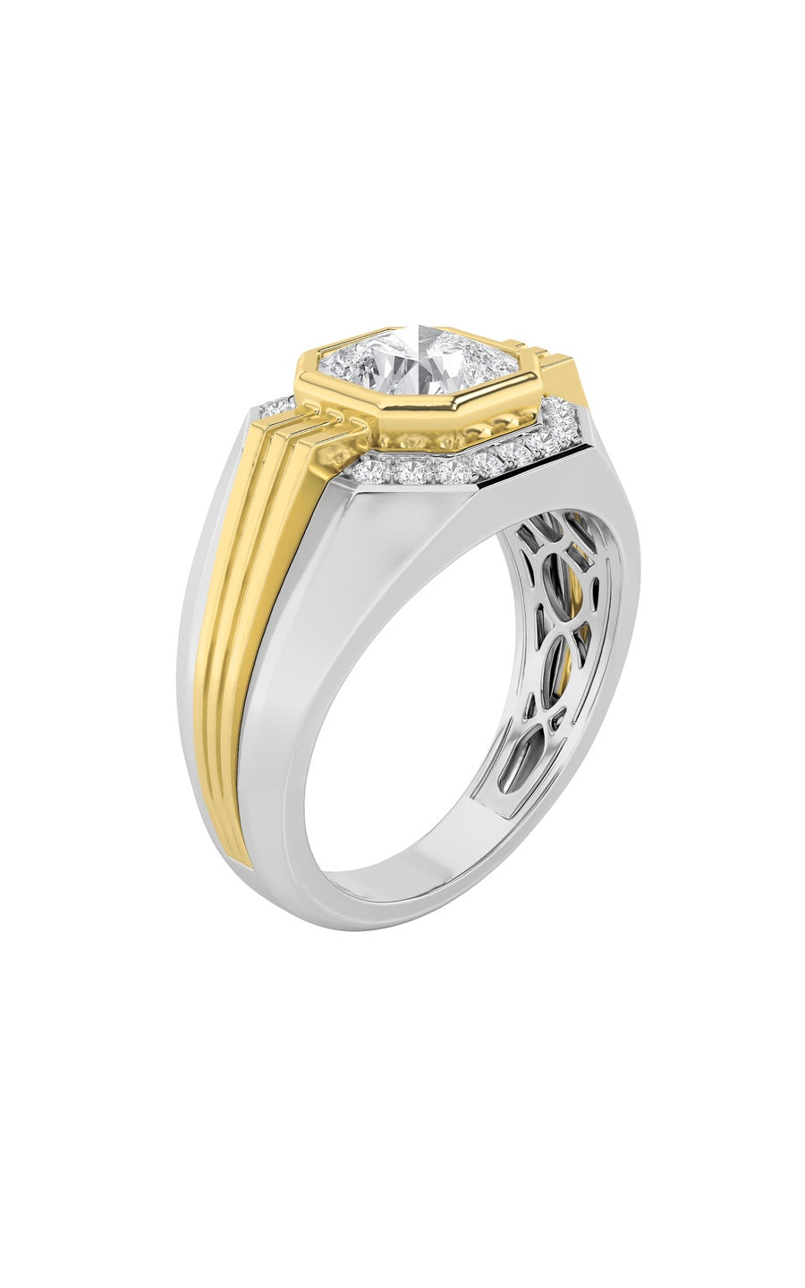3Cttw Asscher Shaped Lab Grown Diamond (F/VS) MensRing in 14K Gold