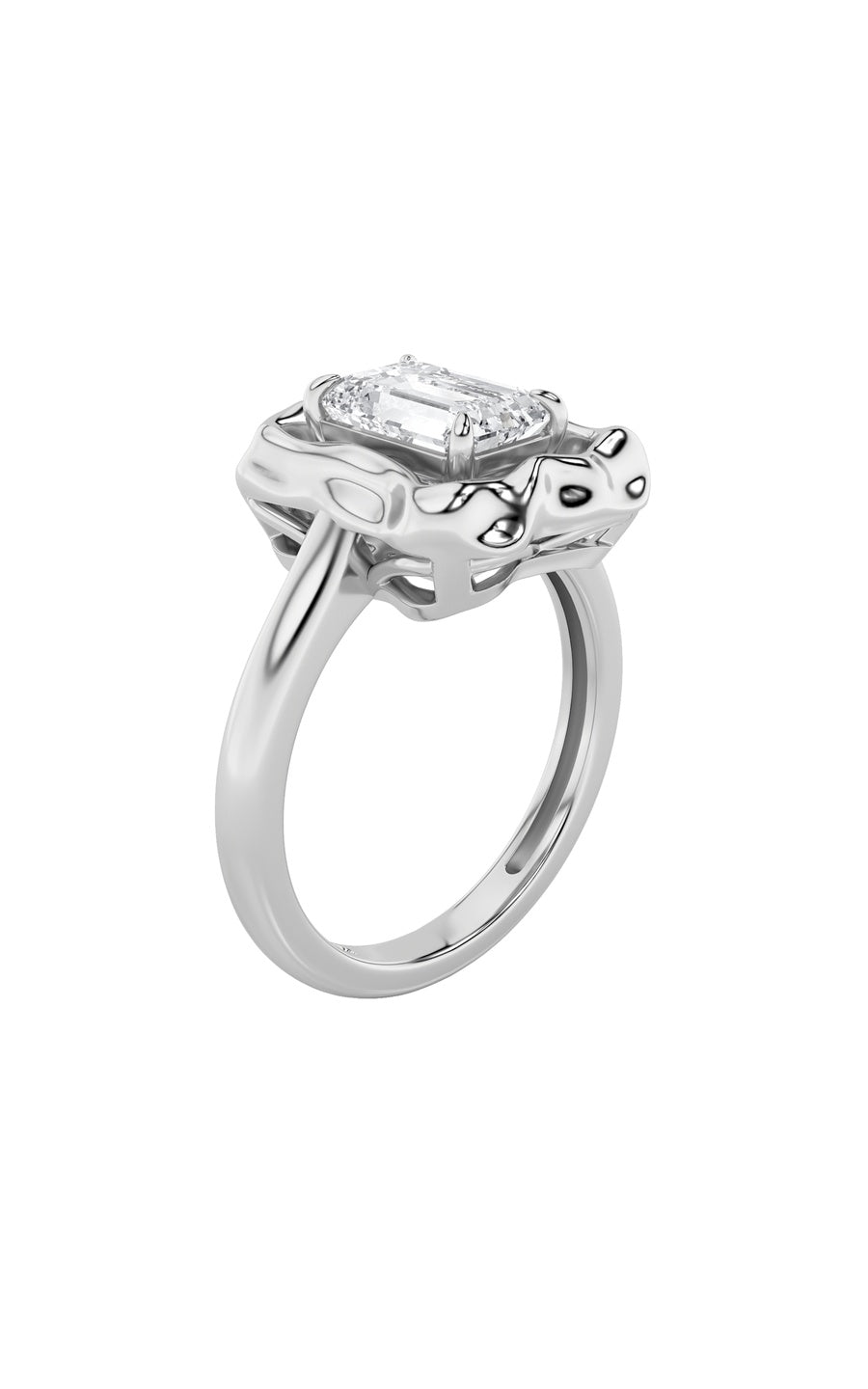 1.5Cttw Emerald Shaped Lab Grown Diamond (F/VS) Organic Design Solitaire Ring in 14K Gold