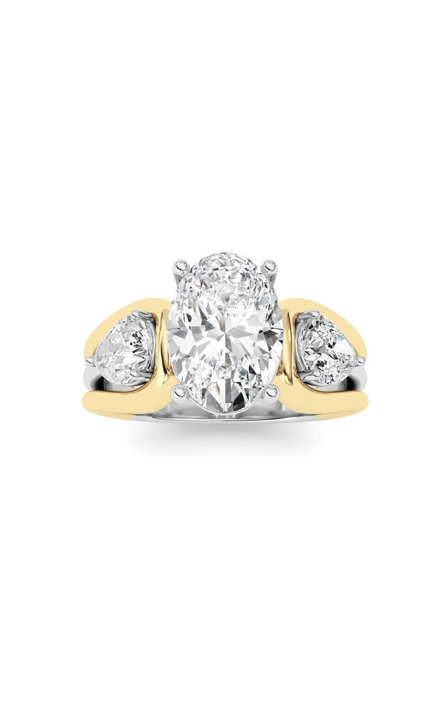 3Cttw Oval Shaped Lab Grown Diamond (F/VS) Two Tone Solitaire Engagement Ring in 14K Gold