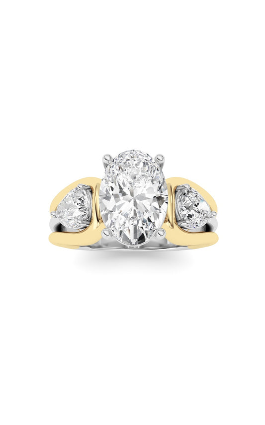 3Cttw Oval Shaped Lab Grown Diamond (F/VS) Two Tone Solitaire Engagement Ring in 14K Gold