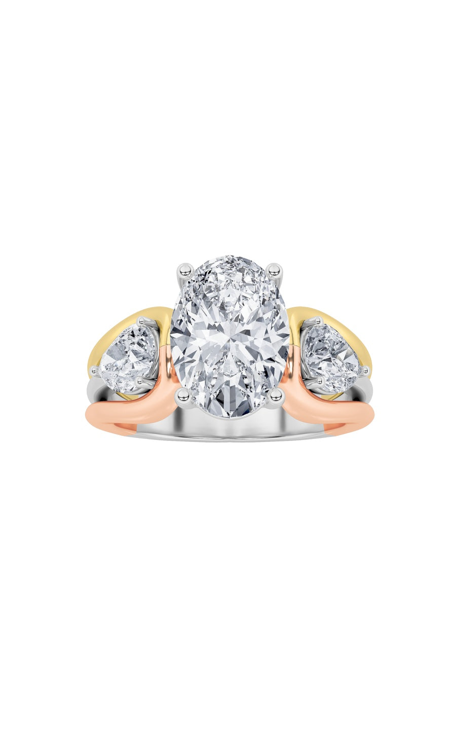 3Cttw Oval Shaped Lab Grown Diamond (F/VS) Two Tone Solitaire Engagement Ring in 14K Gold